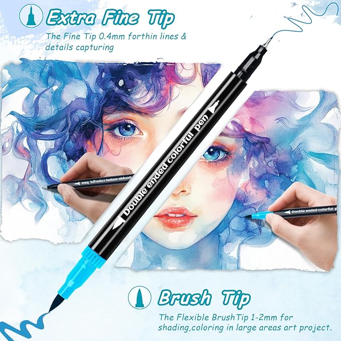 48 Colors Dual Markers Brush Pens, Art Markers Colored Pens for Adult Coloring Books, Brush and Fine Point Dual Tip Artist Colored Marker Set for Drawing Adult Coloring Hand Lettering-DeskLoop Office