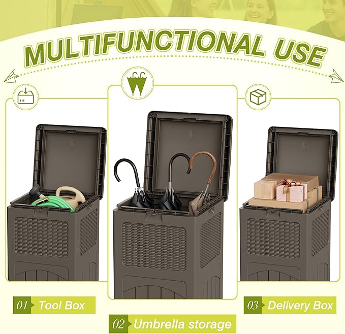 Greesum 33 Gallon Outdoor Trash Can with Lid (2-Pack), Heavy Duty Resin Garbage Bin, Waterproof & UV Resistant for Patio, Garden, Deck, Yard, Brown-DeskLoop Office