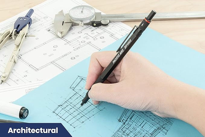 Pacific Arc Chromagraph Metal Mechanical Pencil .3 mm Black Barrel Mechanical Pencil with Built In Lead Pencil Grade Indicator, Lead Pencil Holder for Drafting, Sketching, and Drawing-DeskLoop Office