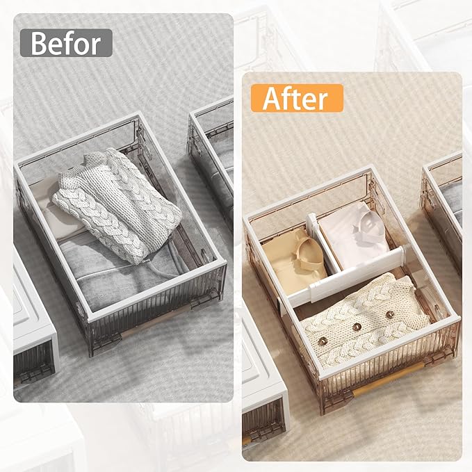 REBECAT 8 Pack Drawer Dividers for Clothes Adjustable Drawer Dividers 4" High Expandable from 15"-21" for Dresser Baby Clothes Bathroom,Bedroom Kitchen and Office Storage,White-DeskLoop Office