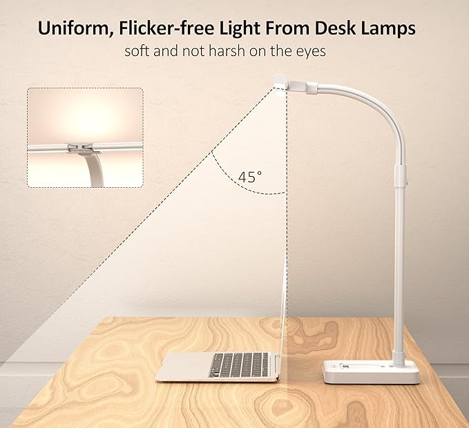 Double Head LED Desk Lamp, Architect Desk Lamps for Home Office, 24W Brightest Workbench Office Lighting-5 Color Modes and 5 Dimmable Eye Protection Modern Desk Lamp (White-Desktop, Big)-DeskLoop Office