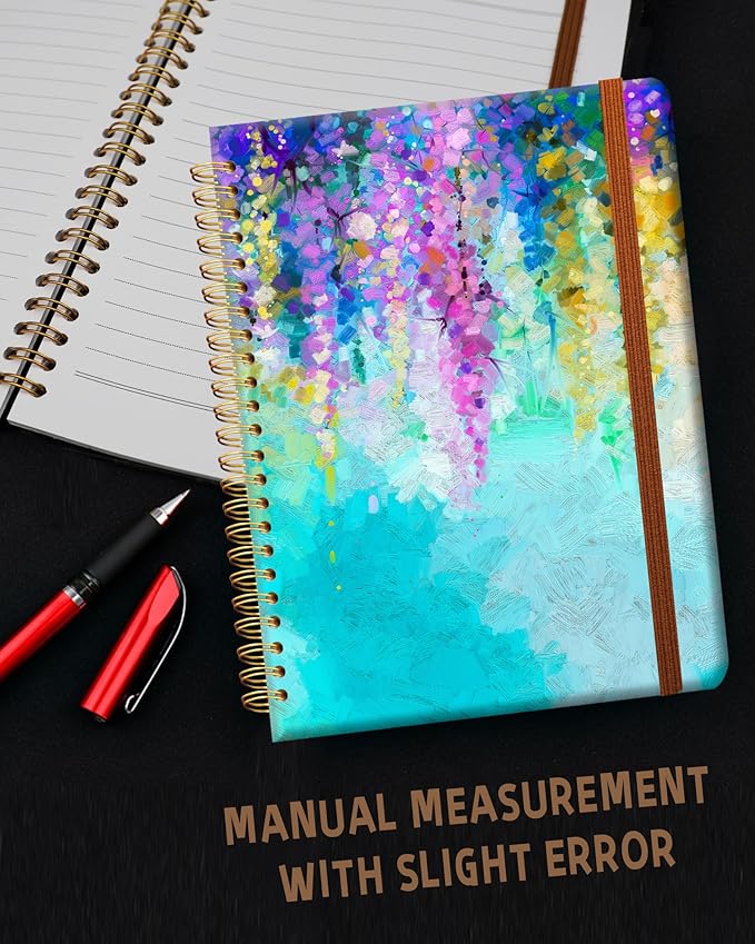 Ruled Spiral Writing Notebook,A5 Hardcover Lined College Journal for Women Lady,Fashion Puppy Watercolor Strong Twin-Wire Binding with Premium Paper,8.4" X 6",Perfect for School,Office,Home Gifts(Oil Painting Spring Flowers)-DeskLoop Office