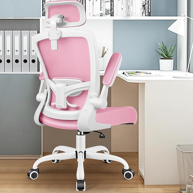 FelixKing Ergonomic Office Chair, Headrest Desk Chair Office Chair with Adjustable Lumbar Support, Home Office Swivel Task Chair with High Back and Armrest, Adjustable Height Gaming Chair(Pink)-DeskLoop Office