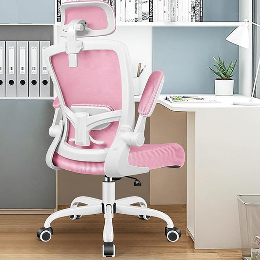 FelixKing Ergonomic Office Chair, Headrest Desk Chair Office Chair with Adjustable Lumbar Support, Home Office Swivel Task Chair with High Back and Armrest, Adjustable Height Gaming Chair(Pink)-DeskLoop Office