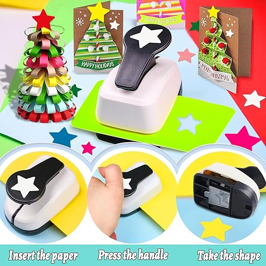 Star Hole Punch, Star Punches for Paper Crafts, Stars Paper Puncher Shape, 1 inch Stars Punch for Crafting, Large Hole Puncher, Scrapbook Punches 2 in, 1.5 in, 1 in, 5/8 in, 3/8 in - 5 Pcs-DeskLoop Office
