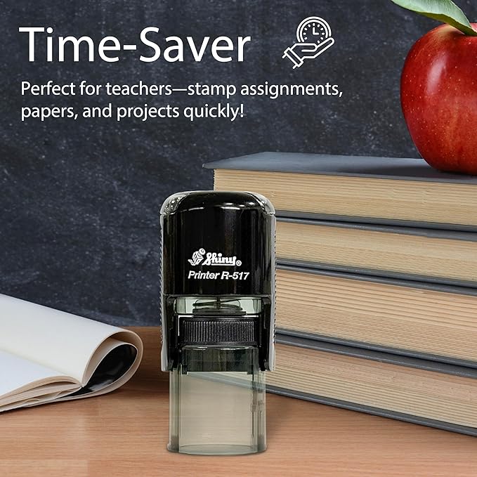 Shiny Smiley Face Teacher Stamp, Round Self Inking Stamp for Classroom, Green Ink