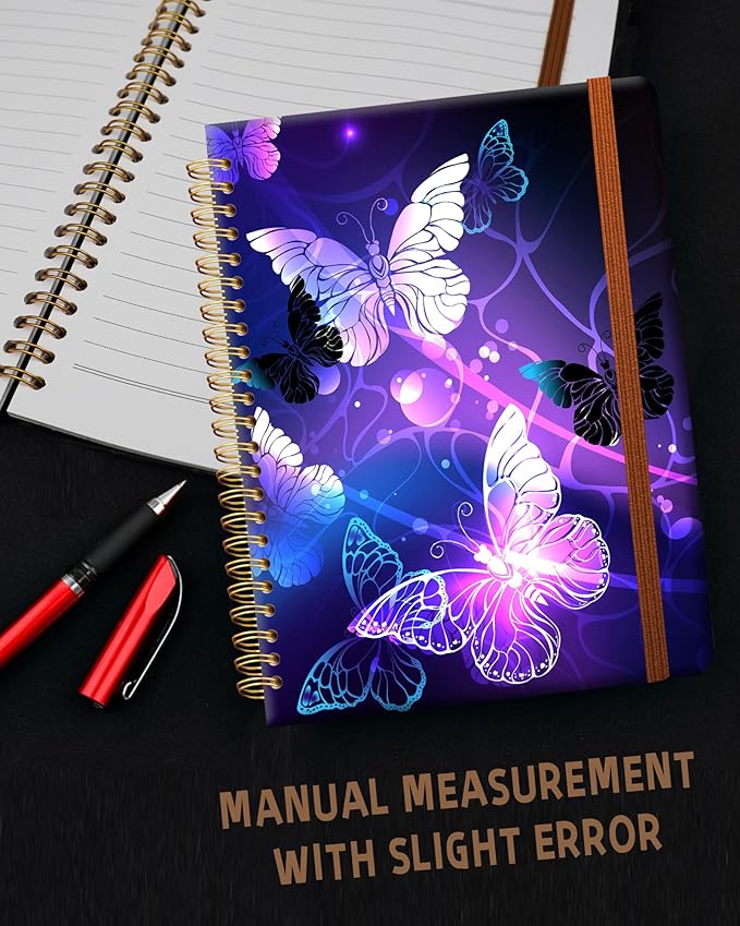 Ruled Spiral Writing Notebook,A5 Hardcover Lined College Journal for Women Lady,Fashion Puppy Watercolor Strong Twin-Wire Binding with Premium Paper,8.4" X 6",Perfect for School,Office,Home Gifts(Night Glowing Butterfly)-DeskLoop Office