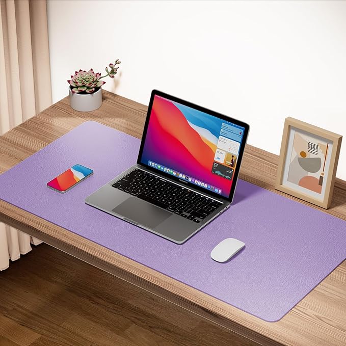 Boutilon Leather Desk Pad 30" x14",Non-Slip Mouse Pad,Office Desk Mat,Waterprooft PU Leather Desk Blotter,Desk Pad Protector,Desk Writing Pad for Home Office Decor (M-Purple)