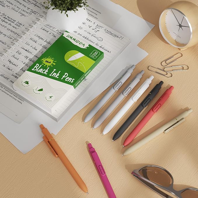 8Pcs Gel Pens with Black Ink, Fine Point Smooth Writing Pens, Quick-dry Gel Retractable Pens for Journaling Note Taking, Cute Office School Supplies for Adults Kids (0.7mm, Bright)-DeskLoop Office