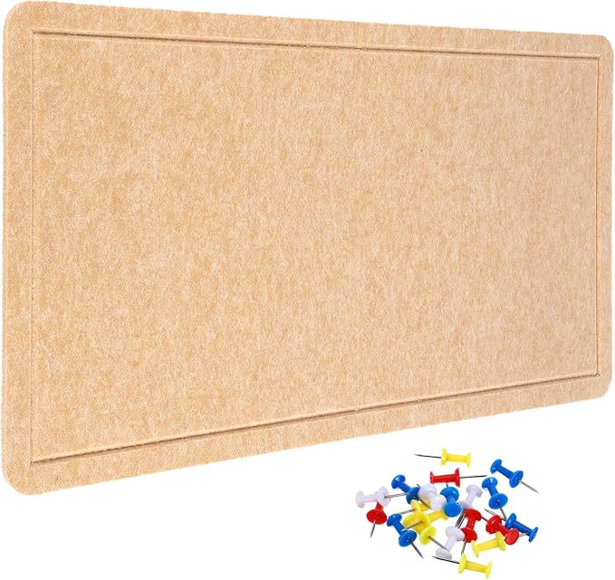 YOKIVE Felt Bulletin Board, 35 x 17.5 -Inch Foldable Decorative Pin Board Self Adhesive Felt Cork Board with 20 Pushpins, Great for Wall, Photo Display, Paste Note, Schedule(Beige Brown)-DeskLoop Office