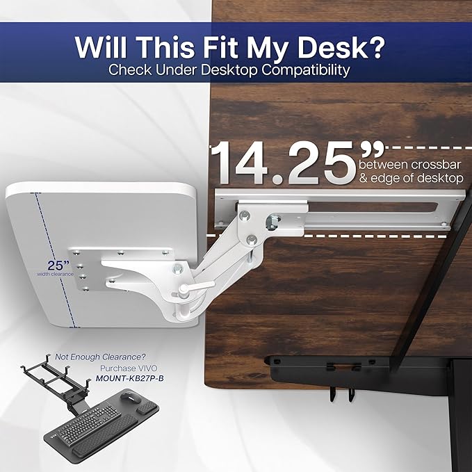 VIVO Adjustable 25 x 10 inch Computer Keyboard and Mouse Platform Tray Ergonomic Under Table Desk Mount Drawer Underdesk Shelf, White, MOUNT-KB03W-DeskLoop Office