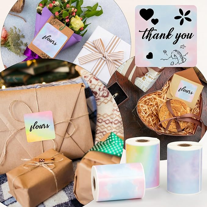 HuiJuKeJi 3 Rolls Thermal Square Label Paper,1.96 "x1.96 Gradient Label Maker Sticker for Phomemo M220/M200/M221/M110 Printer,Multi-Purpose Self-Adhesive Waterproof Labels for Barcode,DIY,Logo,Thanks-DeskLoop Office