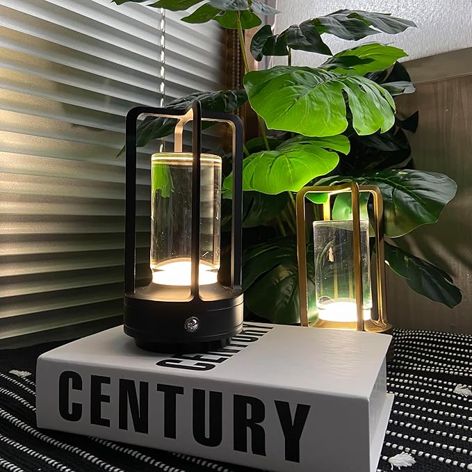 cordless led table lamp,klarako crystal lantern,outdoor table light,auge light Portable Metal Table Lamp for Indoor/Outdoor, 3 Colour4000mA Dimming Battery Powered Small Desk Lamp Bar/Camping-Black-DeskLoop Office