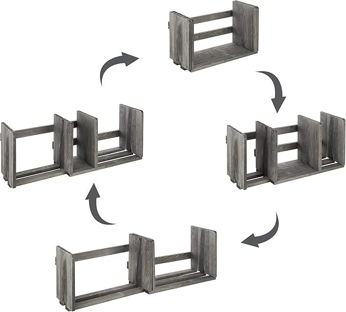 MyGift Barnwood Gray Wood Desktop Bookshelf Organizer, Expandable Adjustable Display Shelf Book Rack-DeskLoop Office