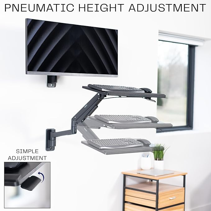 VIVO Sit-Stand 24 Inch Pneumatic Spring Keyboard and Mouse Tray Wall Mount, Counterbalance Height Adjustable Typing Platform, Ergonomic Tilt, Black, MOUNT-KB35C-DeskLoop Office