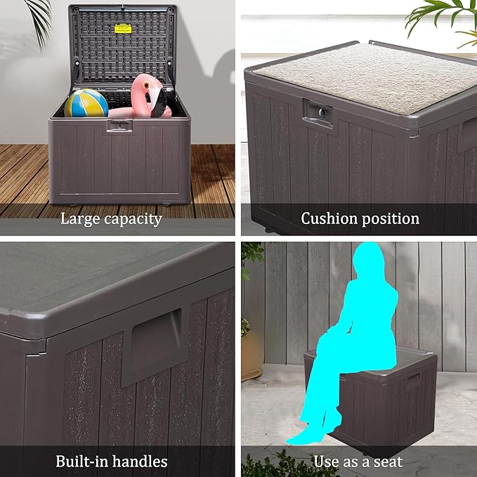 33 Gallon Pro Waterproof Outdoor Storage Bin Resin Deck Box for Patio, Poolside, and Garden, Lockable & UV-Resistant, Ideal for Small Spaces, Brown-DeskLoop Office