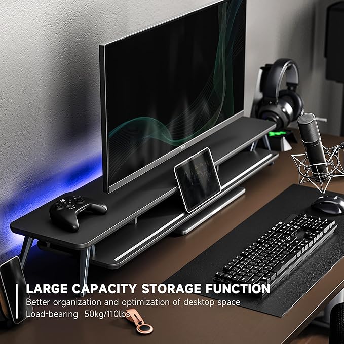 Fenge Dual Monitor Stand, Monitor Stands Riser for 2 monitors, 42.5 Inch Wood Desk Shelf with Storage Organizer and Cable Management for Office Desk Accessories-DeskLoop Office