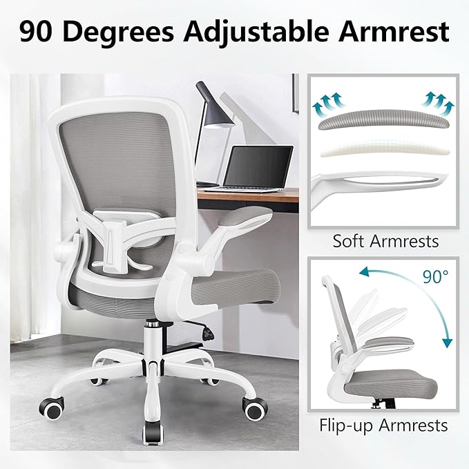 FelixKing Office Chair, Ergonomic Desk Chair Breathable Mesh Chairs with Adjustable High Back Lumbar Support Flip-up Armrests, Executive Swivel Comfy Task Computer Chairs for Home Office Gray-DeskLoop Office