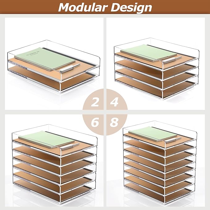 SANRUI 4 Tier Stackable Paper Letter Tray, Acrylic Vertical File Tray A4 Desk Organizer and Accessories Sorter Trays, Clear Workspace Office Supplies Organizers,12inx9.25inx6.6in-DeskLoop Office