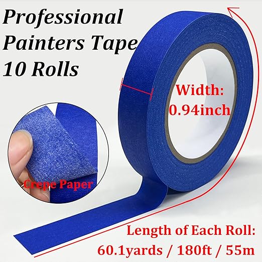 Premium Painters Tape, 10 Rolls Blue Tape Painters Masking Tape for Multi-Purpose, 601yds=10*0.94inch*60.1yds, Craft Adhesive Paint Tape for Walls, DIY Crafts Arts, Labeling, Decoration, Easy Removal-DeskLoop Office