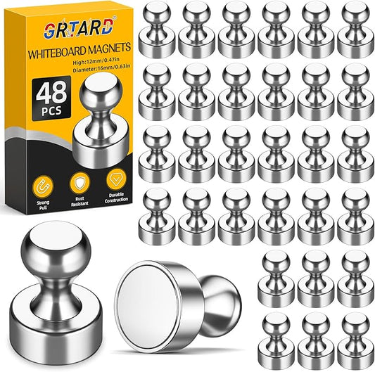 Grtard 48 Pack Magnetic Push Pins, Fridge Magnets for Whiteboard, Whiteboard Magnets Refrigerator Magnets, Small and Strong Push Pin Magnet for Office, School, Locker, and Map Magnet-DeskLoop Office