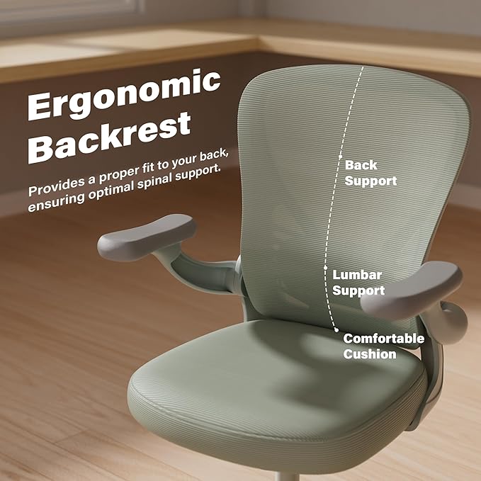 GYI Computer Desk Chair, Ergonomic Office Desk Chairs with Mesh Back, Adjustable Lumbar Support, Height, 3D Flip-up Arms, Wheels, Rocking Function, Grey-DeskLoop Office