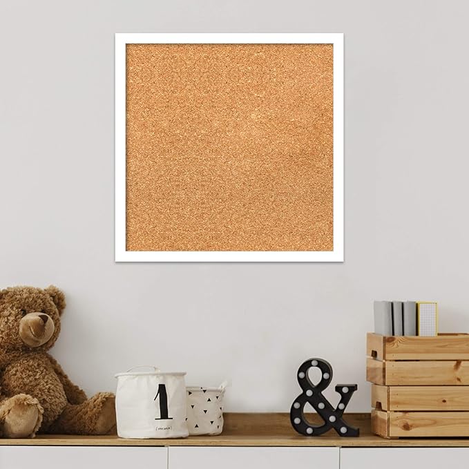 Amanti Art Natural Cork Board for Wall, 17x17 Vision Board with White Frame, Small Corkboard Office Decor for Home Organization, Modern Corkboard Pinboard to Display Items for Home Organization in-DeskLoop Office