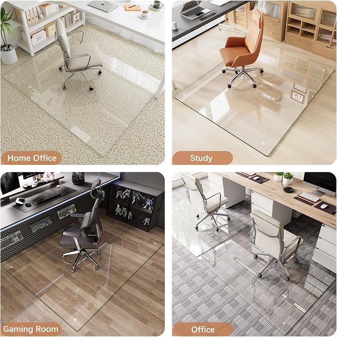 Tempered Glass Chair Mat for Carpet & Hard Floor, Non-Slip Pads, Rounded - Image 9