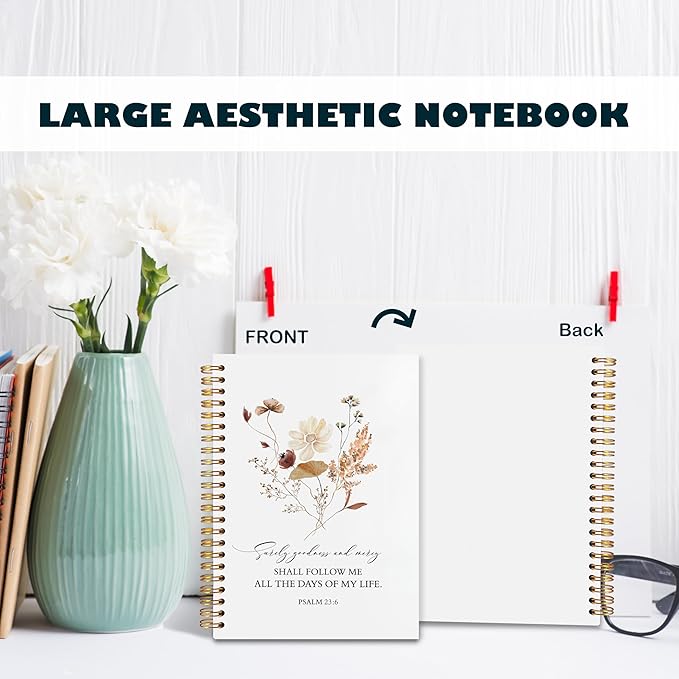 BearCake Floral Christian Notebook Journal, Christian Gifts for Women, Bible Notebooks for Note Taking, Bible Journaling Notebook, Surely Goodness and Mercy Hardcover Spiral Notebook 5.5x8.3-DeskLoop Office