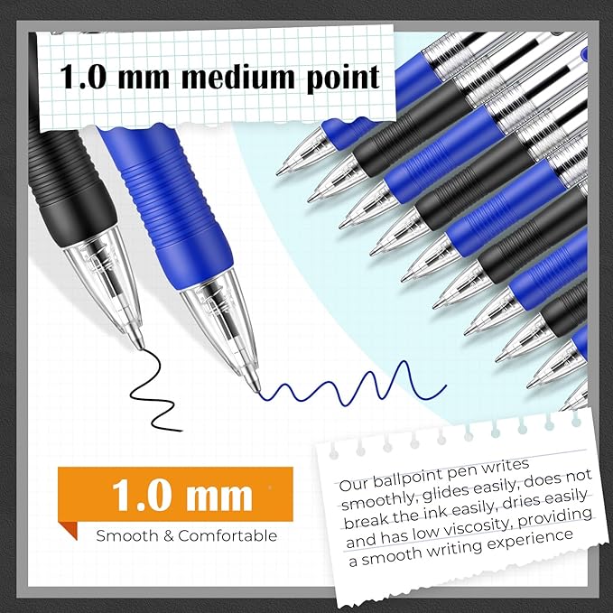 Fulmoon 100 Pcs Gel Ink Pens Retractable Ballpoint Medium Point 1.0 mm Ballpoint Smooth Writing Click Pens for Journal Writing Office Home(Black and Blue Ink)-DeskLoop Office