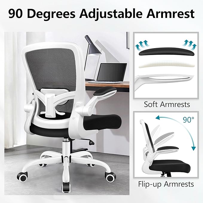 FelixKing Office Chair, Ergonomic Desk Chair Breathable Mesh Chairs with Adjustable High Back Lumbar Support Flip-up Armrests, Executive Swivel Comfy Task Computer Chairs for Home Office White-DeskLoop Office