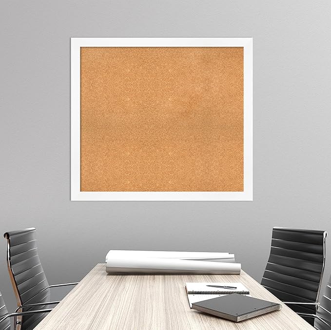 Amanti Art Natural Cork Board for Wall, 35x39 Vision Board with White Frame, X-Large Corkboard Office Decor for Home Organization, Modern Corkboard Pinboard to Display Items for Home Organization in-DeskLoop Office