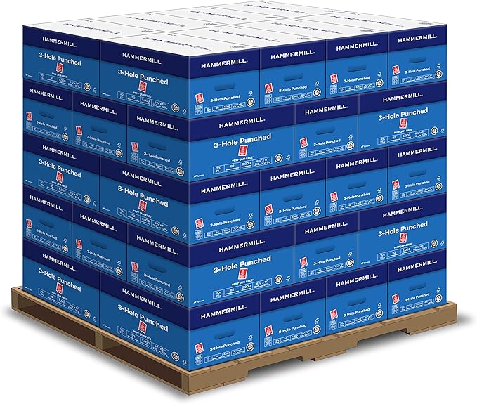 Hammermill Printer Paper, 20 lb Copy Paper, 3 Hole - 1 Pallet, 40 Cases (200,000 Sheets) - 92 Bright, Made in the USA, 162032P-DeskLoop Office