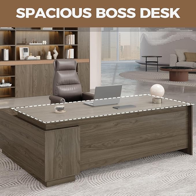 L-Shaped Executive Desk with Reversible Cabinets, Lockable Drawers & Cable Management – Large Wood Office Desk for Home or CEO Office(Black Walnut,63" L*32" W*30" H)-DeskLoop Office