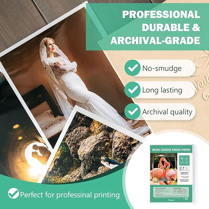 Ultra-Premium Glossy RC Photo Paper, Professional and Heavyweight Metallic Resin Coated Photo Paper, Pigment and Dye Inkjet Printer Suitable, Waterproof, 5x7, 50 Pack-DeskLoop Office