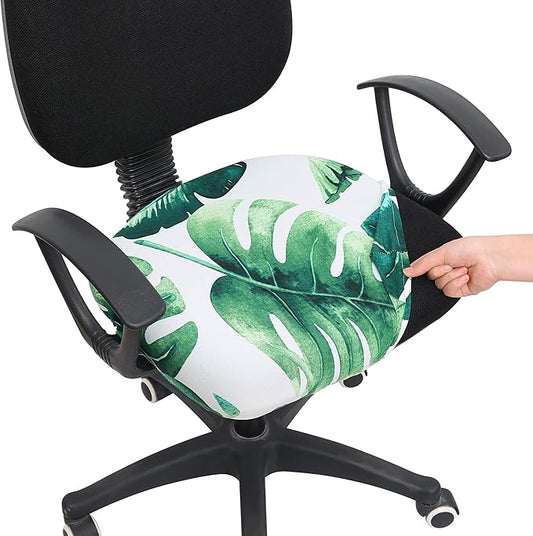 Smiry Printed Office Computer Chair Seat Covers, Stretch Fit Universal Desk Rotating Chair Cover Washable Removable Seat Cushion Protectors - Green-DeskLoop Office