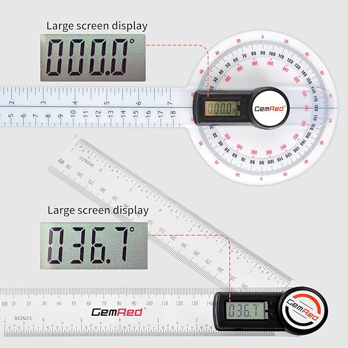 GemRed 12" Digital Goniometer 360 Degree Physical Therapy Plastic Protractor for Joint Range of Motion ROM Measurement-DeskLoop Office