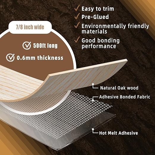 GSCIT Club Oak Edge Banding, 7/8 inch x 500ft roll of Veneer Edge Banding Preglued Flexible, Wood Tape Banding for Repair Furniture-DeskLoop Office