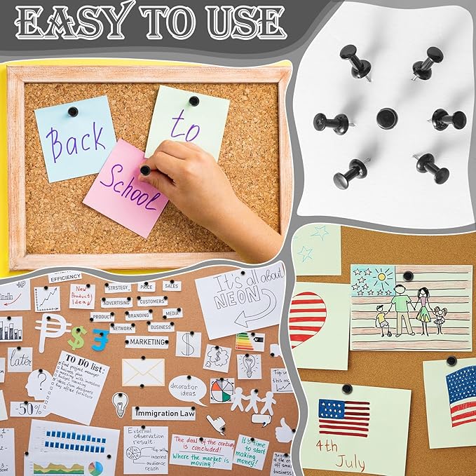220 Count Black Push Pins Standard Plastic Head Steel Point Thumb Tacks for Cork Board Wall Hanging-DeskLoop Office