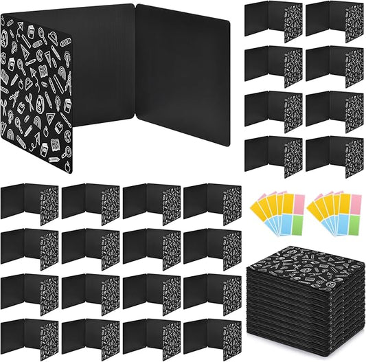 24 Pack Black Printing Privacy Floders for Student Desks - Durable Plastic Erasable - Testing Dividers for Classroom - Easy Clean Privacy Shields for Student - Includes Extra Labels-DeskLoop Office