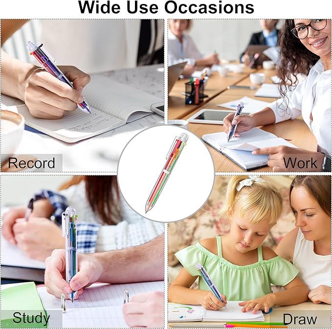 Aodaer 144 Pieces Multicolor Ballpoint Pens 0.5 mm 6 Colors Transparent Barrel Ballpoint Pen 6-in-1 Multicolor Retractable Ballpoint Pens for Office School Supplies Gifts-DeskLoop Office