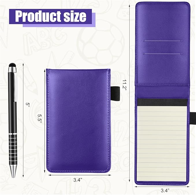 Outus 10 Pcs Pocket Notebook with Pen Set Included Mini Pocket Notepad Holder with 50 Lined Sheets, Metal Pen, 8 Pcs 3 x 5 Inch Memo Book Refills, 30 Lined Paper Per Note Pad (Purple)-DeskLoop Office
