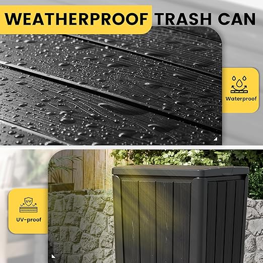 Outdoor Trash Can with Lid, Waterproof Resin Garbage Can with Tiered Lid, Outside Trash Bin for Patio, Kitchen, Backyard or Deck-DeskLoop Office