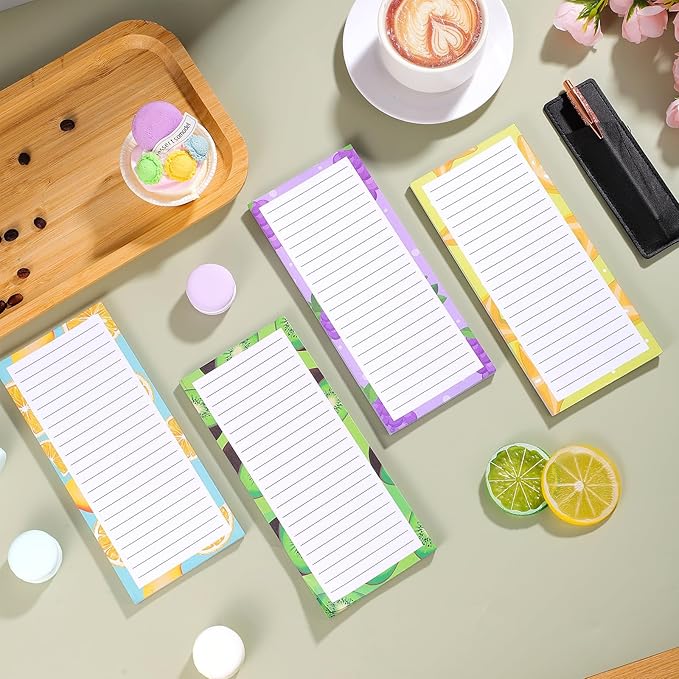 4 Pack Magnetic Note Pad for Fridge with Pen Holder, Totally 200 Sheets Grocery List Magnet Pad for Refrigerator Magnetic Shopping List Pad(Fruit Design)-DeskLoop Office