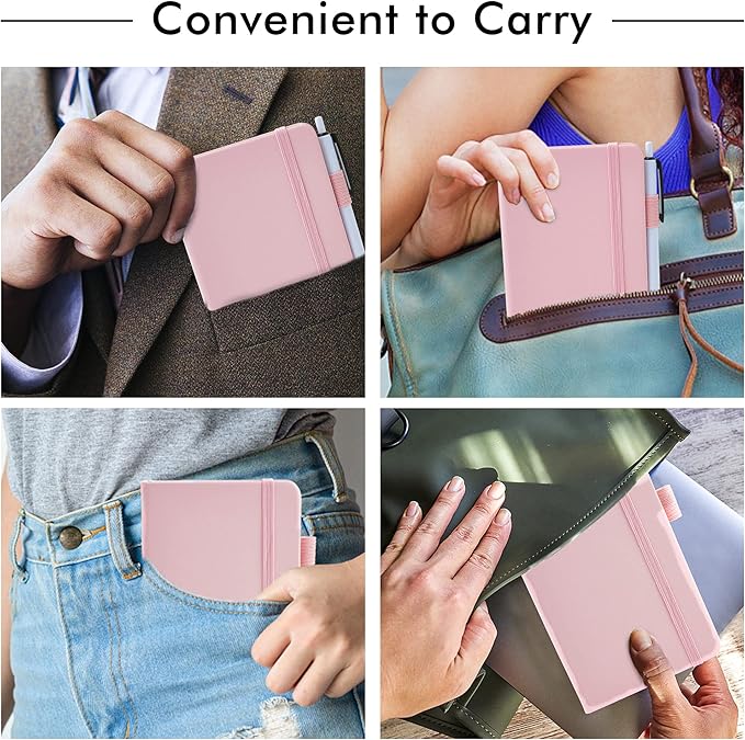 feela 15 Pack Pocket Small Notebooks Bulk, Mini Cute Memo Notepads Hardcover College Ruled Lined Journals with Pen Holder for Women Girls Office School, with 15 Black Pens, 3.5”x 5.5”, A6, Rose Pink-DeskLoop Office