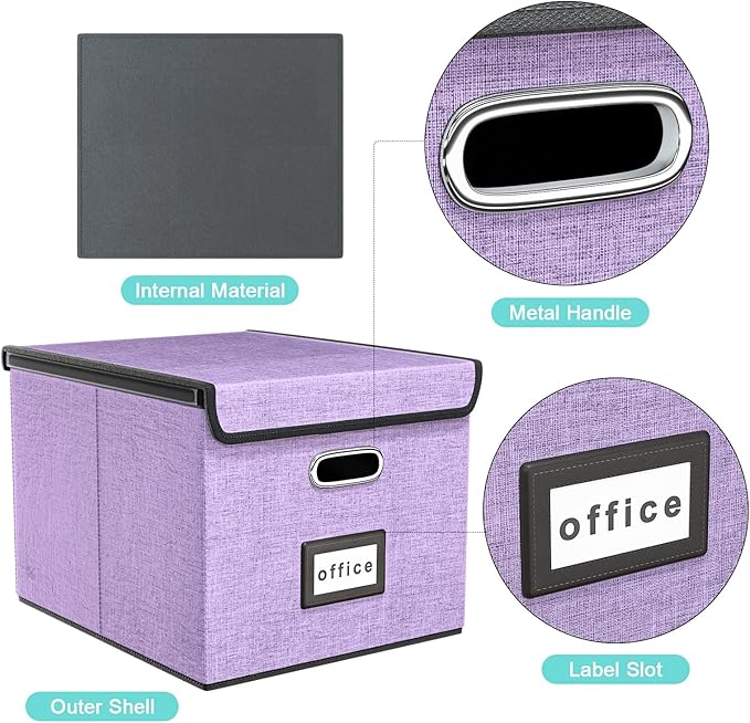 Decorative File Organizer Storage Boxes with Lid, Huolewa Linen Hanging Filing & Storage Box with Plastic Slide for Office/Decor/Home, Universal Hanging Filing Organization Box for Letter/Legal Folder-DeskLoop Office