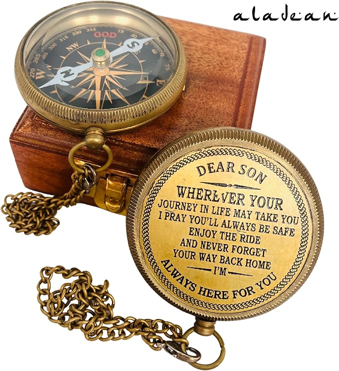 Gift for Son from Mom Dad | Engraved Compass 2" - Father to Son Gifts, Mom to Son Gifts for Graduation 2025, Birthday Baptism Confirmation Communion-DeskLoop Office