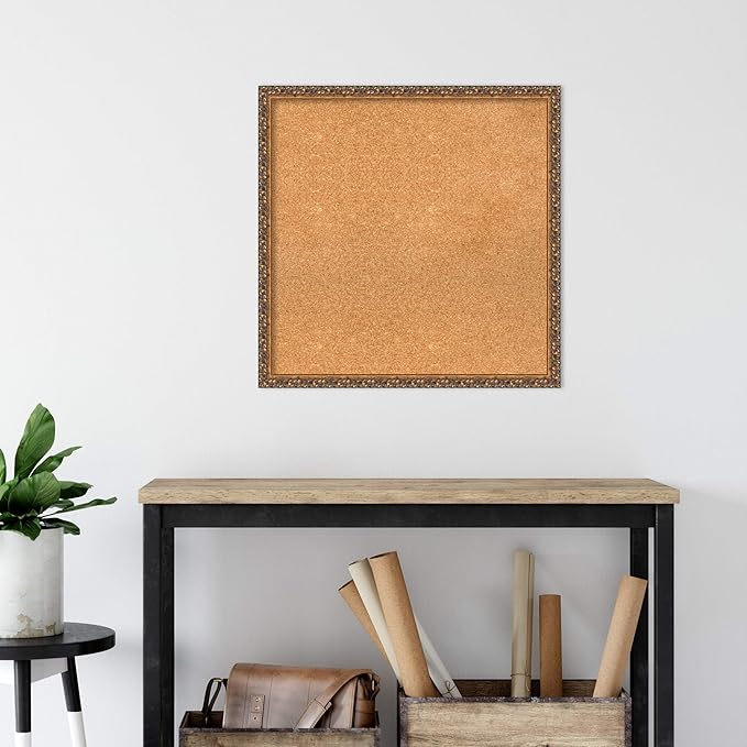 Amanti Art Natural Cork Board for Wall, 26x26 Vision Board with Bronze Frame, Medium Corkboard Office Decor for Home Organization, Traditional Corkboard Pinboard to Display Items for Home-DeskLoop Office