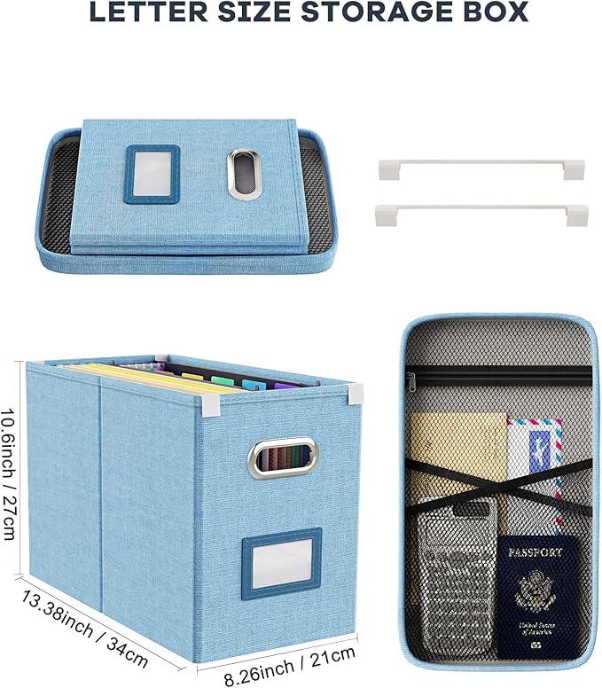 Oterri Portable Document Organizer with Lid, Hanging Storage Box with Mesh Pocket for Letter Files, Smooth Sliding Rail - Sky-blue (1 PCS)-DeskLoop Office