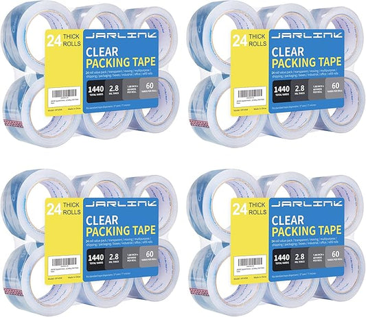 JARLINK Clearer Packing Tape 24 Rolls, Heavy Duty Packaging Tape for Shipping Packaging Moving Sealing, 2.8mil Thicker, 1.88 inches Wide, 60 Yards Per Roll, 1440 Total Yards-DeskLoop Office